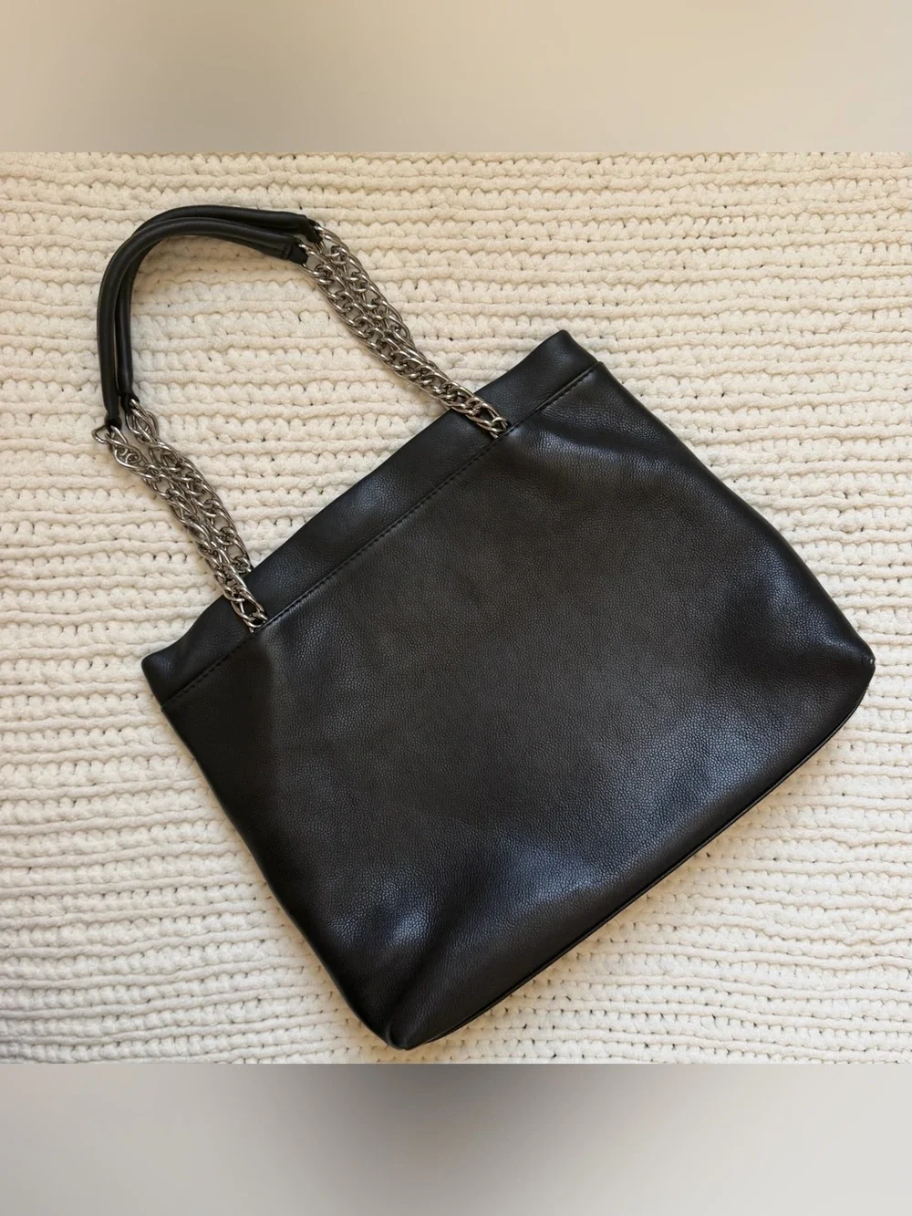 CHANEL Black Quilted CC Logo Shoulder Tote with Silver Chain Handles